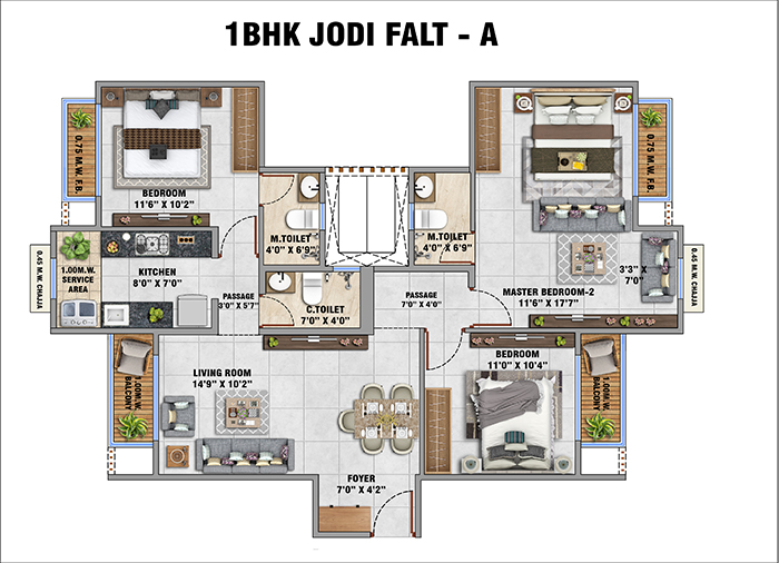Sunteck One World - 1 BHK Layout